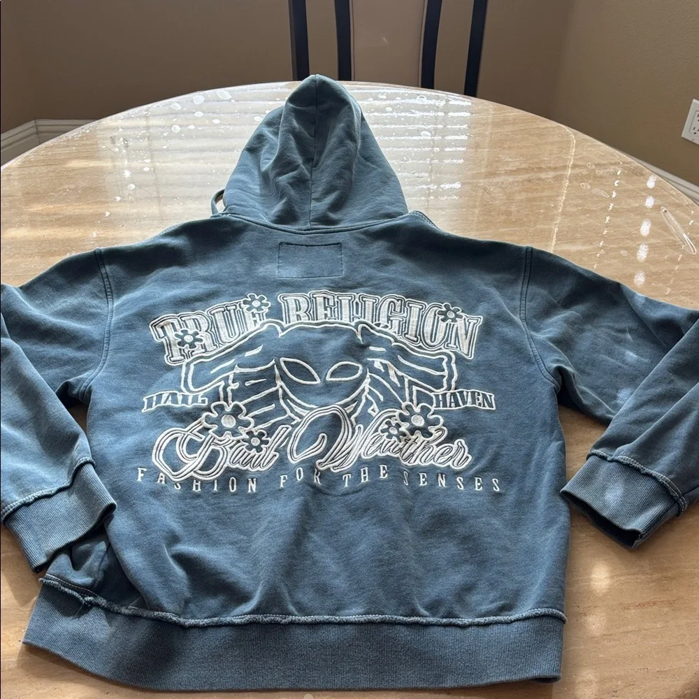 True Religion Blue Hoodie with Embroidered Logo. Unisex